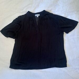 Evereve Black Mandarin Collar Relaxed Blouse